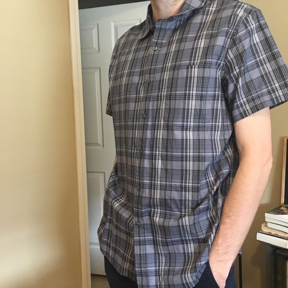 Gray Plaid Short Sleeve Button Down